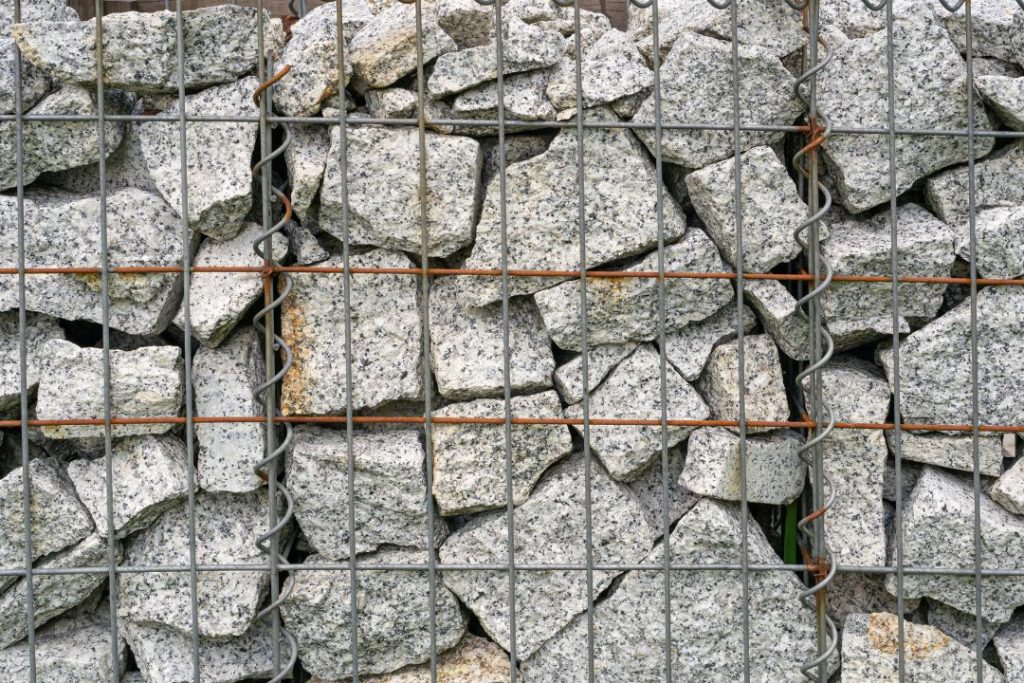 gabion or rock-filled cages as retaining wall