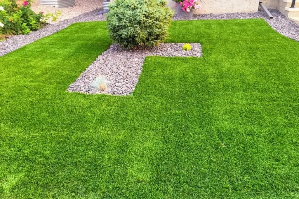 backyard with artifical lawn
